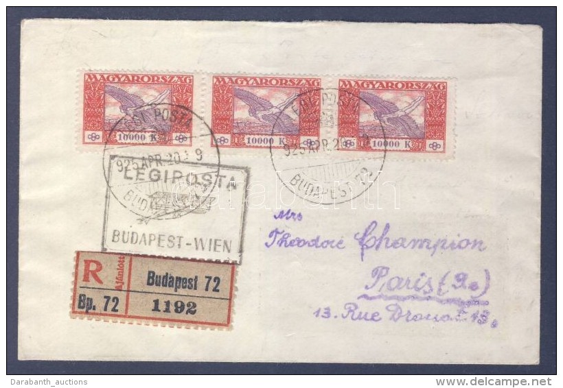 1925 (15. Díjszabás) Ajánlott Légi Levél Párizsba 3 X 10000K Ikarusz... - Other & Unclassified