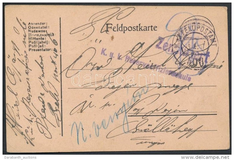 1917 Tábori Posta LevelezÅ‘lap / Field Postcard 'K.u.k. Reserveoffizierschule' + 'FP 406' - Sonstige & Ohne Zuordnung