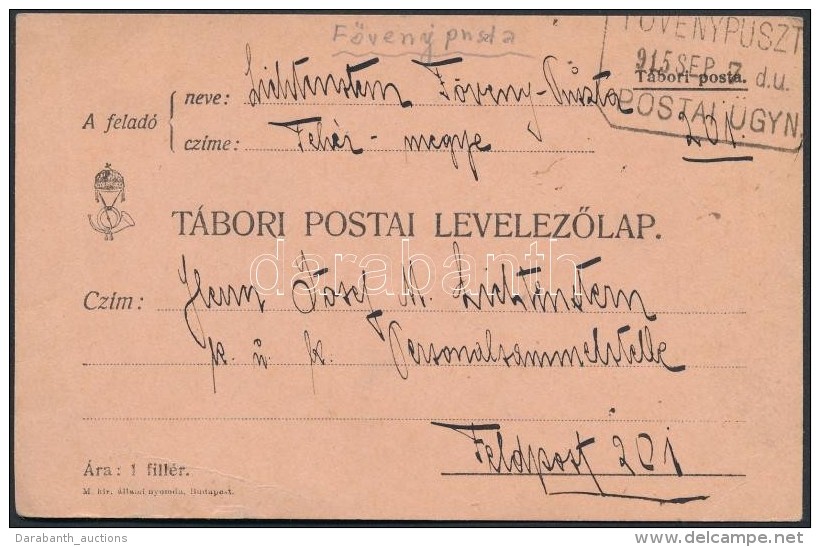 1915 Tábori Lap 'FÖVENYPUSZT(A)' Postaügynökségi Bélyegzéssel - Sonstige & Ohne Zuordnung