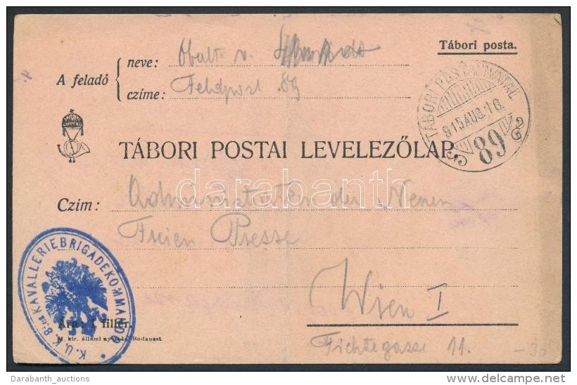 1915 Tábori Posta LevelezÅ‘lap 'K.U.K. 8tes KAVALLERIEBRIGADEKOMMANDO' + 'TP 89' - Sonstige & Ohne Zuordnung