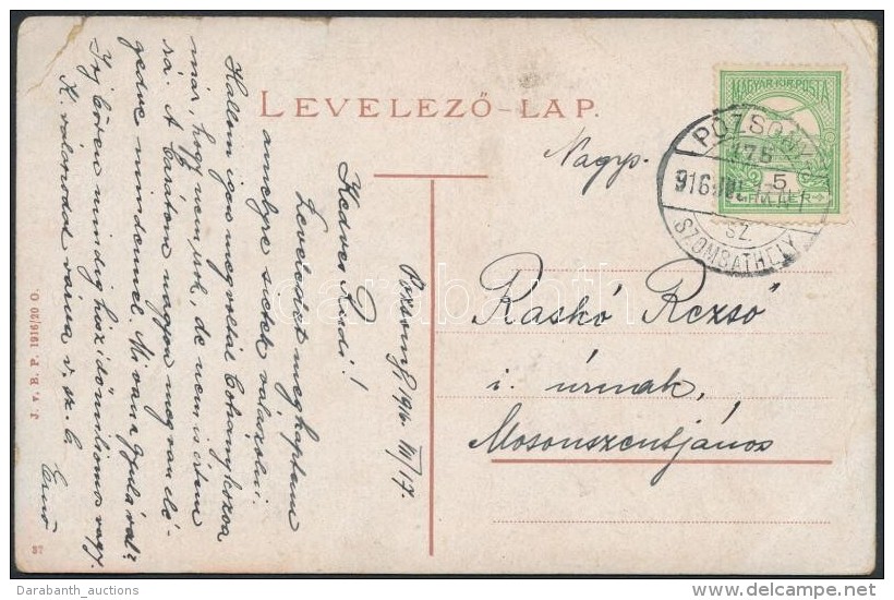 1916 Képeslap 'POZSONY / SZOMBATHELY' Vasúti Bélyegzéssel - Other & Unclassified