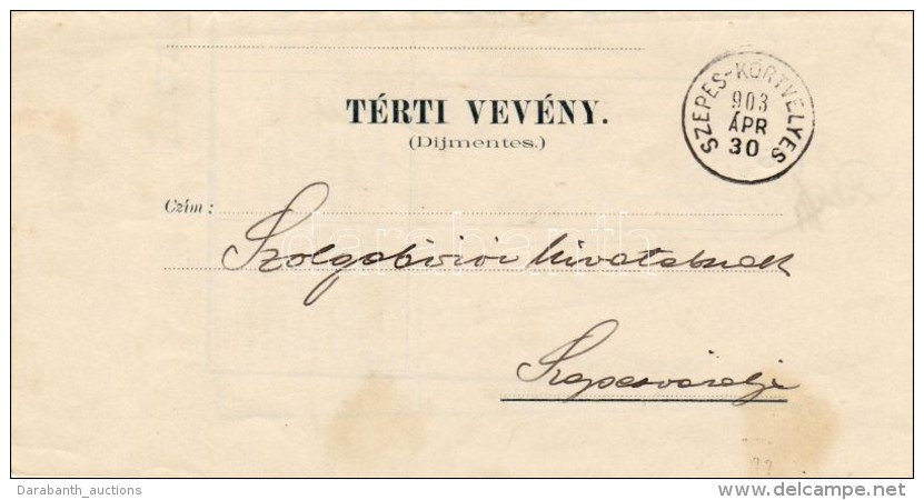 1903 Tértivevény 'SZEPES-KÖRTVÉLYES' - Szepesváralja - Sonstige & Ohne Zuordnung