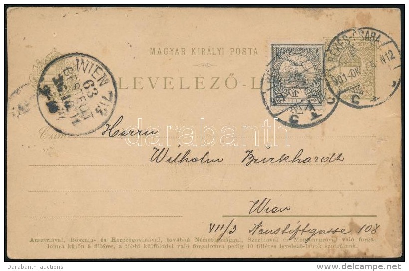 1901 Díjkiegészített 4f Díjjegyes LevelezÅ‘lap Bécsbe - Sonstige & Ohne Zuordnung