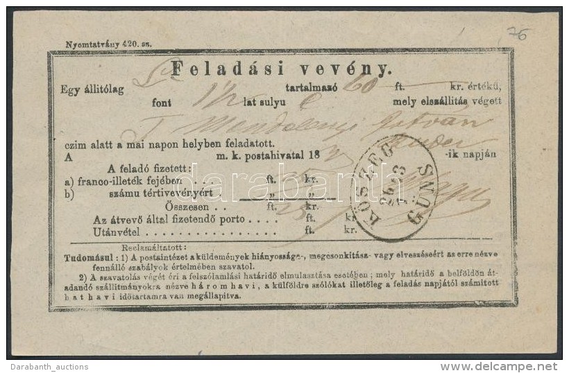 1873 Feladási Vevény 'KÅSZEG GÜNS' - Sonstige & Ohne Zuordnung