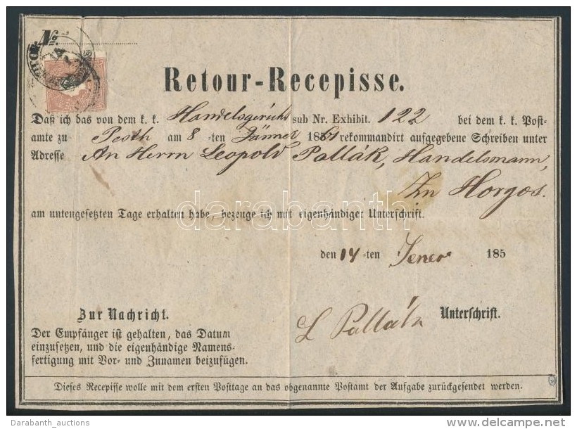 1861 10kr II. Retour-Recepisse 'PESTH' - 'HORGOS' - Sonstige & Ohne Zuordnung