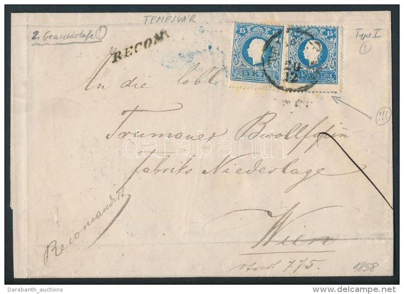 1858 2 X 15kr I. A Jobb Oldali Elfogazva (right Stamp With Shifted Perforation) + 10kr Hátoldalon / On The... - Other & Unclassified