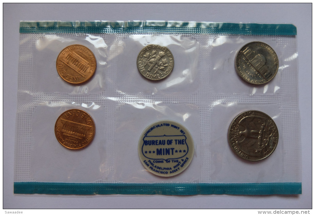 PIECE - U.S.A. - POCHETTE - UNCIRCULATED MINT SET 1968- 5 PIECES : ONE CENT  (S), ONE DIME, 5 CENT (S), QUARTER $ - Collections