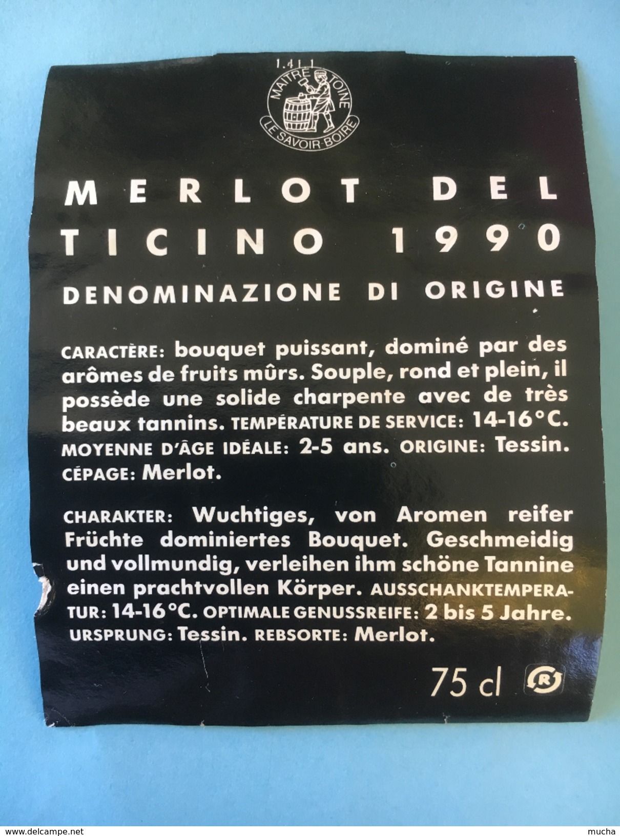 1446 - Suisse Tessin   Merlot Del Ticino 1990  Artiste Piergiorgio Piffaretti - Kunst