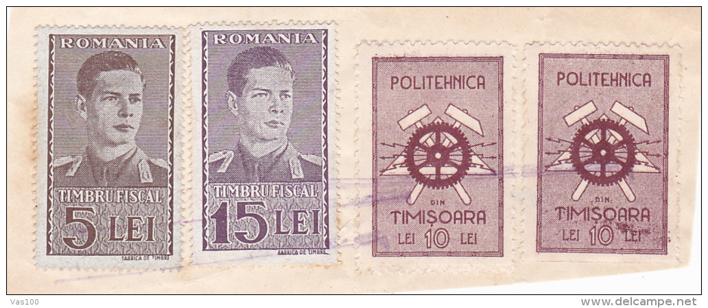 #134   4 X REVENUE STAMPS,  POLITECHNIC TIMISOARA UNIVERSITY, FRAG.  ROMANIA. - Revenue Stamps