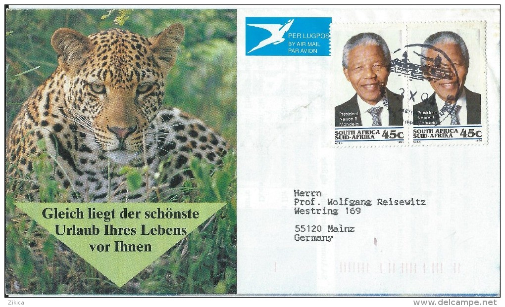 Africa > South Africa Envelope ParAvion And Stamps Mandela.aerograma Motive Big Cats (cats Of Prey) - Covers & Documents