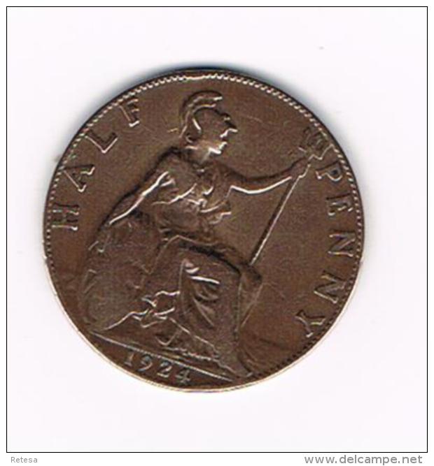 °°°  GREAT BRITAIN  1/2 PENNY  1924 - C. 1/2 Penny