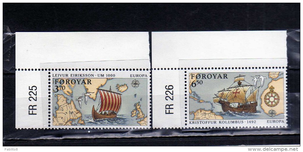 FAEROER FAROE ISLANDS Féroé Faroer Føroyar 1992 EUROPA CEPT UNITA COMPLETE SET SERIE COMPLETA MNH - Isole Faroer