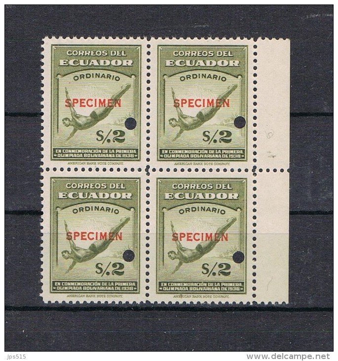 Equador 1934 - Diving - Bloc Of 4 Specimen With Controle Puncture - Very Fine Condition - Very Scarce As Bloc Alone ** - Tauchen