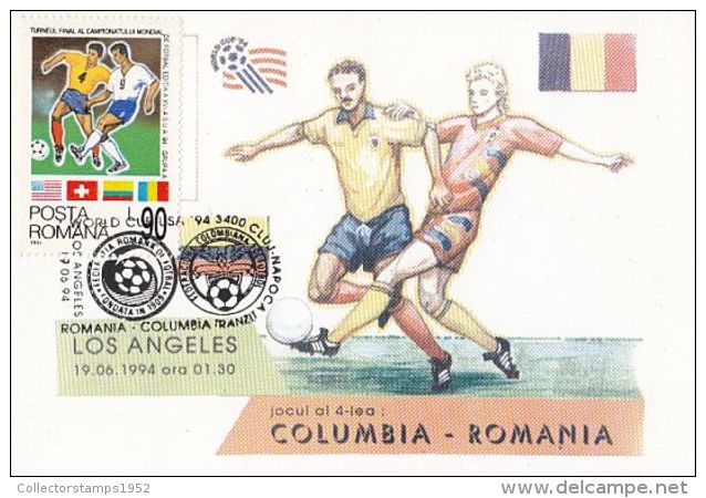 46617- USA'94 SOCCER WORLD CUP, COLOMBIA-ROMANIA GAME, MAXIMUM CARD, 1994, ROMANIA - 1994 – USA