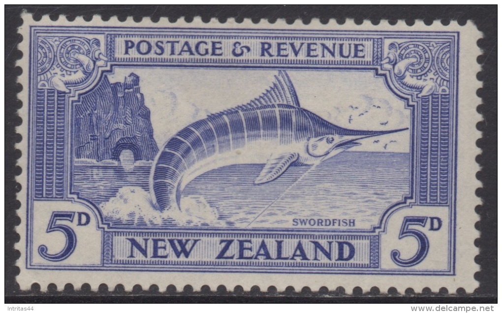 NEW ZEALAND 1935 PICTORIALS 5d BLUE "SWORDFISH" STAMP MLH - Unused Stamps