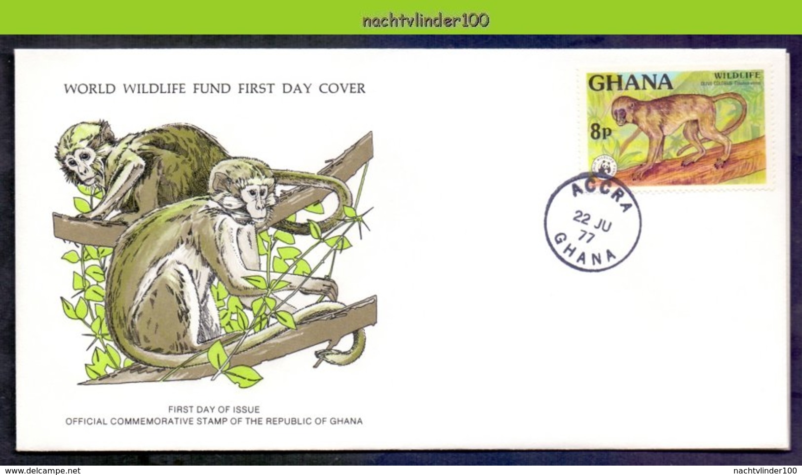 Mkl1058b FAUNA WWF ZOOGDIEREN APEN GROENE FRANJE AAP COLOBUS MONKEY AFFEN MAMMALS GHANA 1977 FDC - Apen