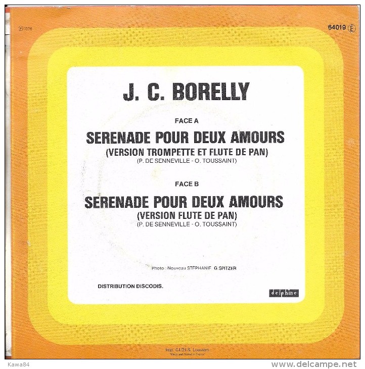 SP 45 RPM (7")  Jean-Claude Borelly  "  Sérénade Pour Deux Amours  " - Instrumental