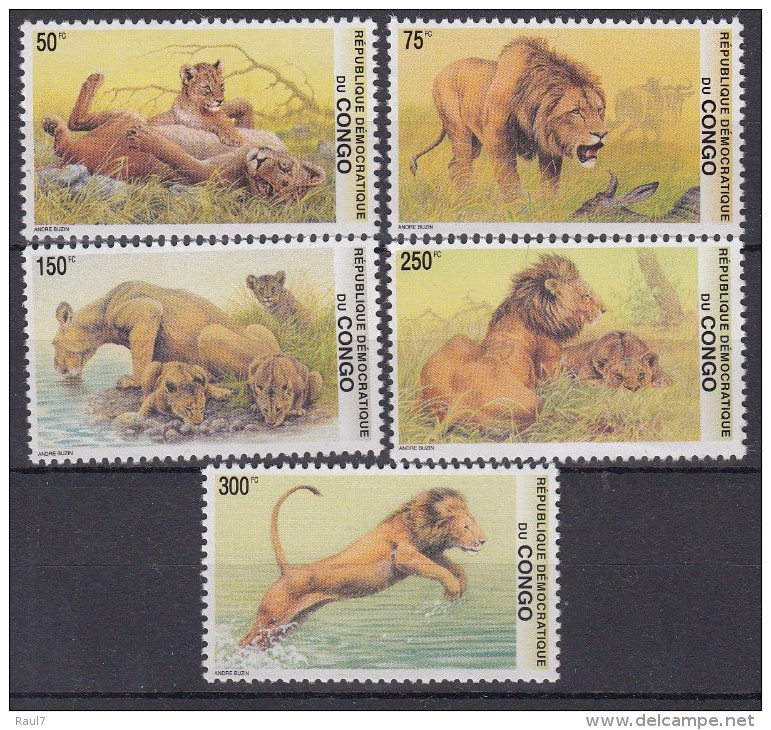 République Démocratique Du Congo - Faune Africaine, Lions - 5 Val Neufs ** // Mnh // CV €16.50 - Ungebraucht