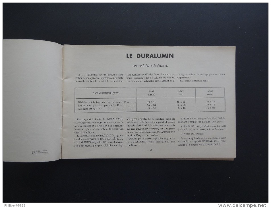 ABREGE DU CATALOGUE GENERAL SOCIETE DU DURALUMIN PARIS - 1900 – 1949