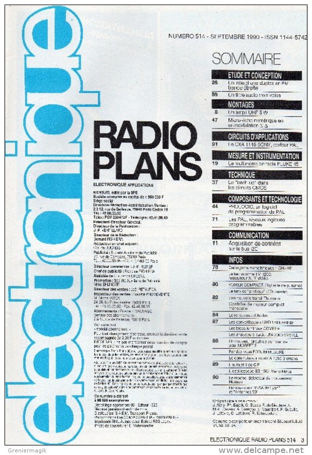 Radio Plans électronique N° 514 09/1990 Multimètre De Table Fluke 45 - Etude Et Conception D'un Filtre Audio 3 Voies ... - Other Components