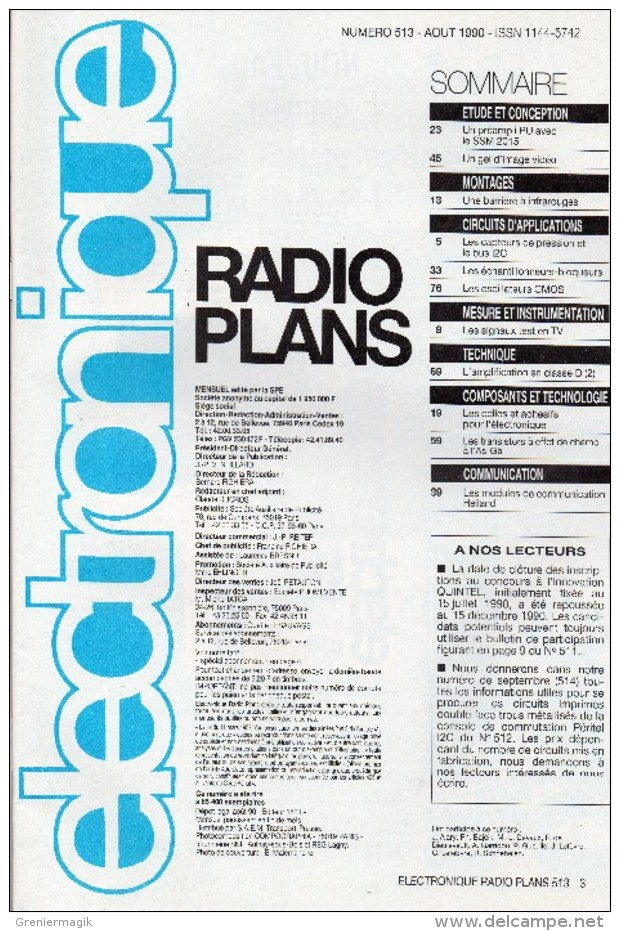 Radio Plans électronique N° 513 08/1990 Etude Et Conception D'un Gel D'image - Les Transistors FET As-Ga ... - Altri Componenti