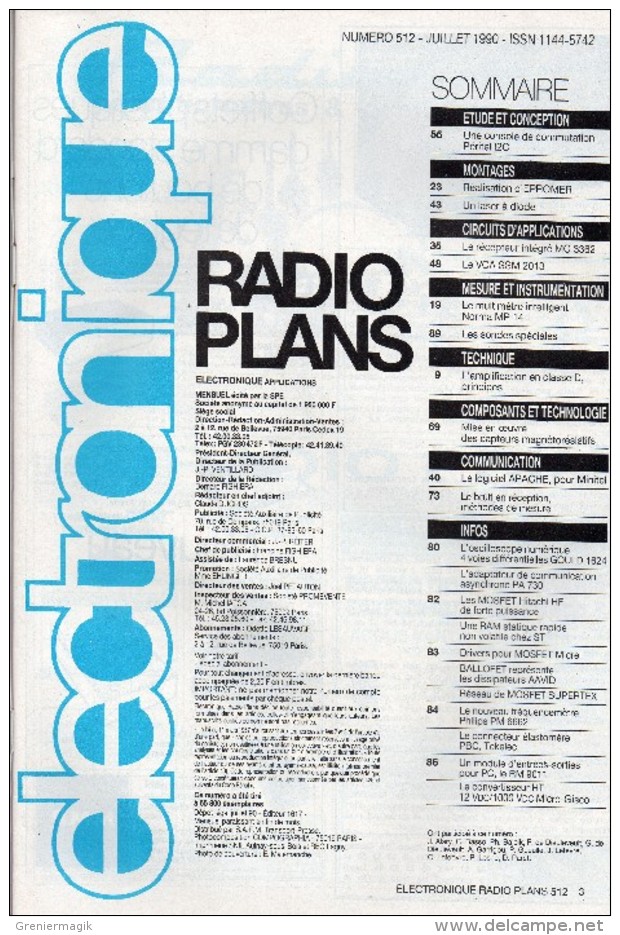 Radio Plans électronique N° 512 07/1990 Laser à Diode - Les Sondes CMS - Apache : Le "debug" Du Minitel .... - Andere Componenten