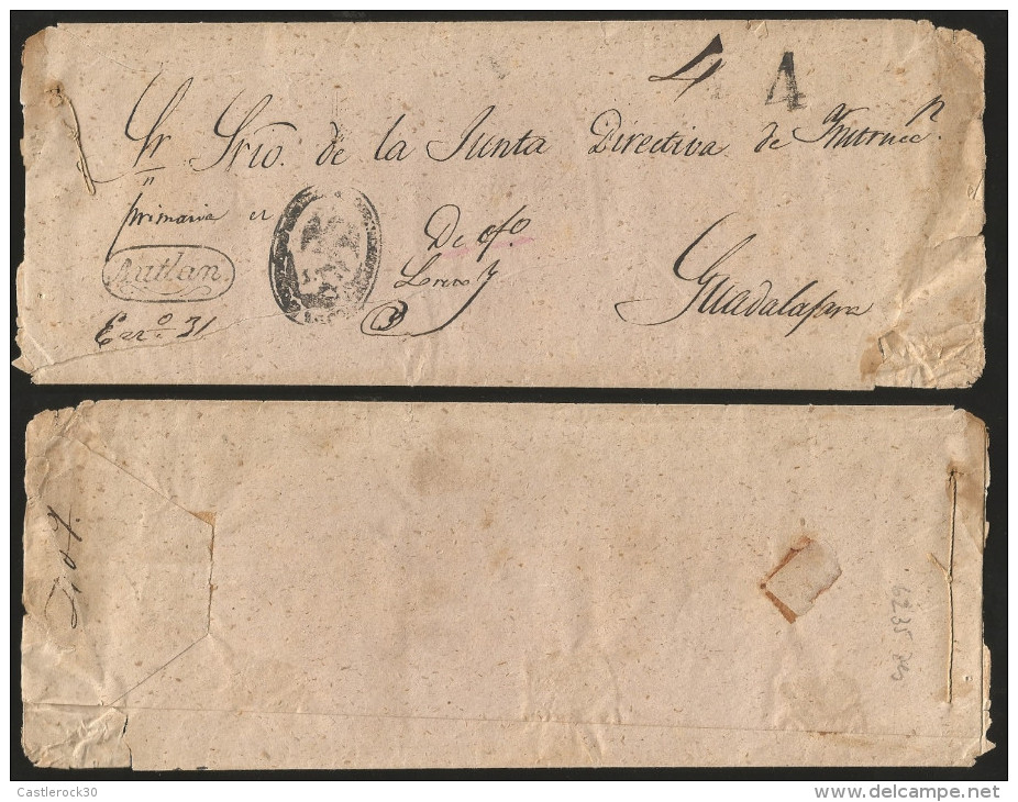 RG)1855 MEXICO, AUTLAN OVAL CANC.,  OFFICIAL IMPERIAL EAGLE SEAL, CIRCULATED COVER TO GUADALAJAR'S SECRETARIO DE LA JUNT - Mexico