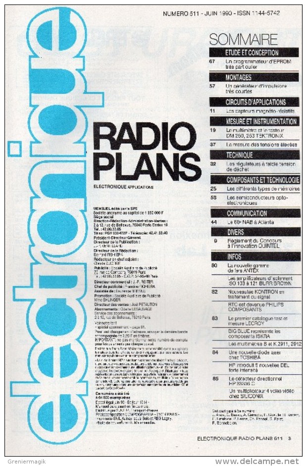 Radio Plans électronique N° 511 06/1990 Etude Et Conception D'un Programmateur D'Eprom - Le NAB à Atlanta ... - Sonstige Bauteile