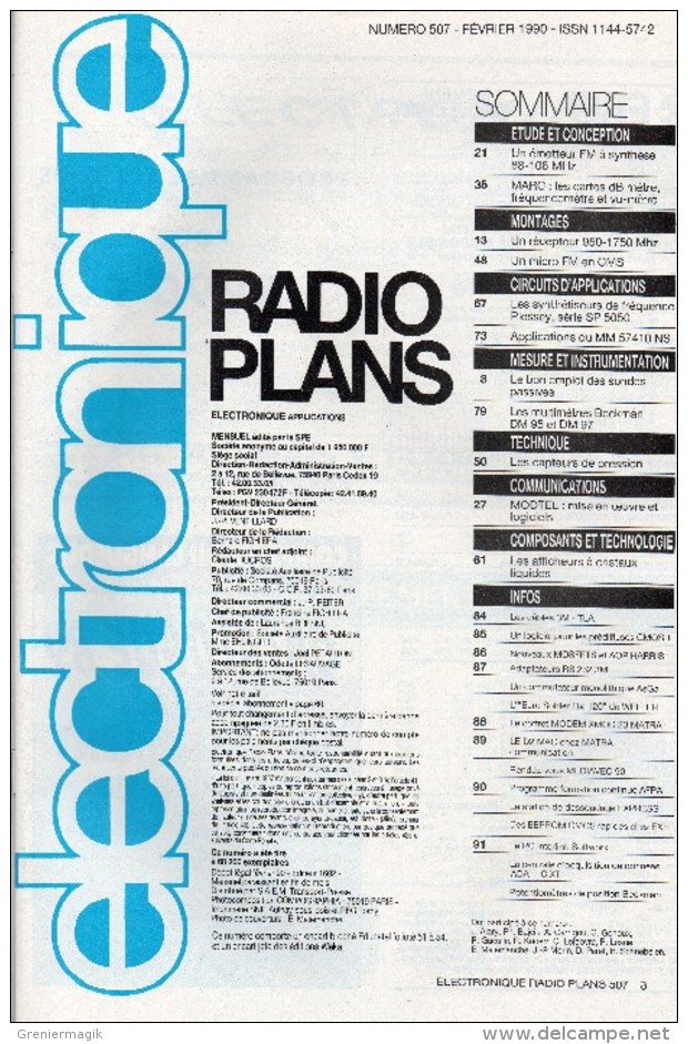 Radio Plans électronique N° 507 02/1990 Un émetteur FM à Synthèse De Fréquence - Mesure : Du Bon Emploi Des Sondes ... - Andere Componenten