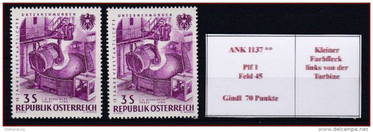 4064j: Österreich ANK 1137 Verstaatlichte Industrie Mit Gutem Plattenfehler, Gestempelt - Variétés & Curiosités