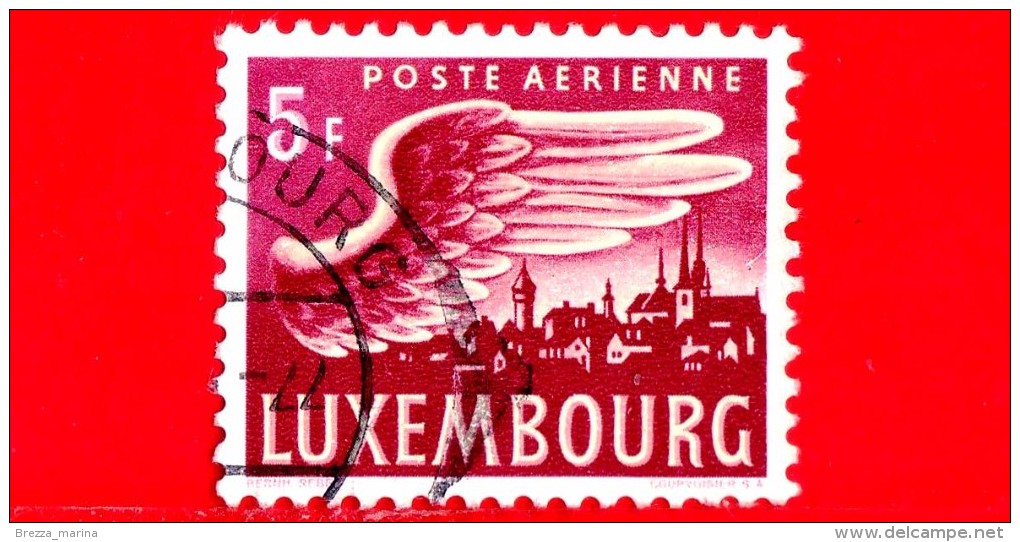 LUSSEMBURGO - Usato - 1946 - Posta Aerea - Ala Di Cigno Davanti Alla Città Di Lussemburgo - 5 - Used Stamps