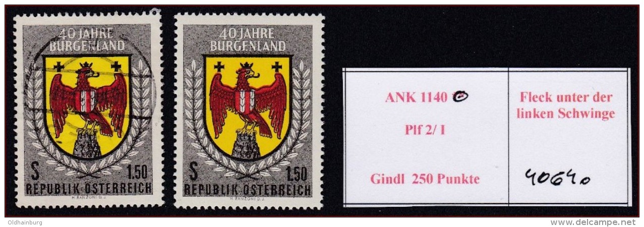 4064o: Österreich ANK 1140 Burgenland Mit Gutem Plattenfehler, Gestempelt - Variétés & Curiosités