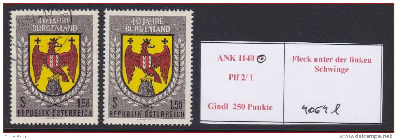 4064l: Österreich ANK 1140 Burgenland Mit Gutem Plattenfehler, Gestempelt - Variétés & Curiosités