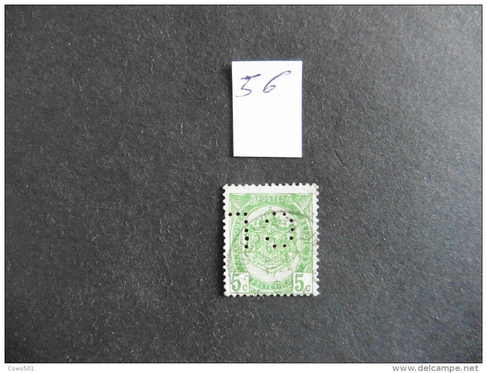 Belgique  :Perfins :timbre N° 56  Perforé  C L  Oblitéré - Ohne Zuordnung