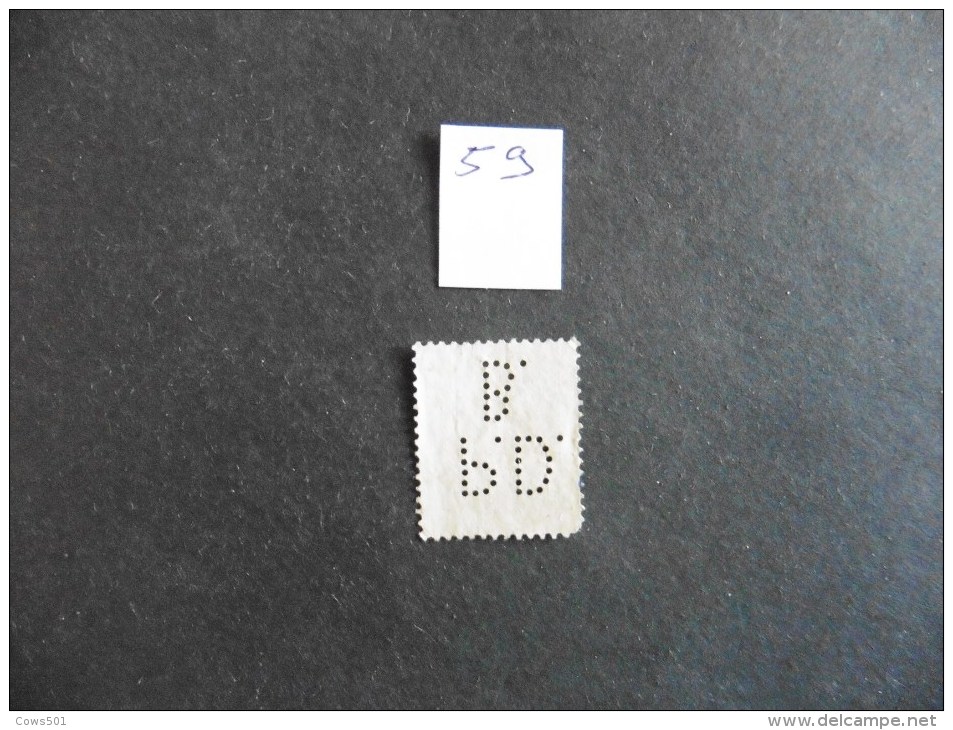 Belgique  :Perfins :timbre N° 59  Perforé  P D B  Oblitéré - Non Classés