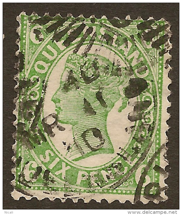 QUEENSLAND 1907 6d Yellow Green QV SG 296 U #VI413 - Used Stamps