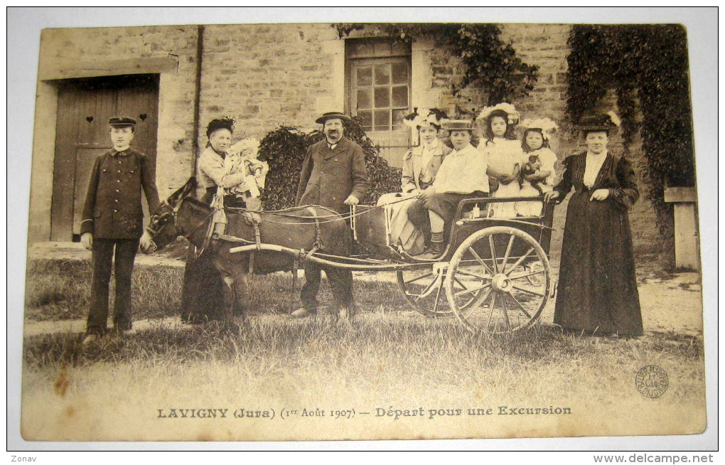 Très Rare LAVIGNY Animée - 1er Aout 1907 - Attelage - Départ Pour Une Excursion - Cpa Jura - Andere & Zonder Classificatie