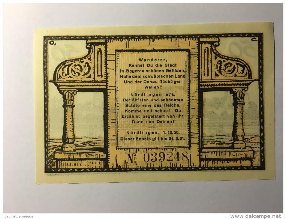 Allemagne Notgeld Nordlingen 50 Pfennig 1921 NEUF - Autres & Non Classés