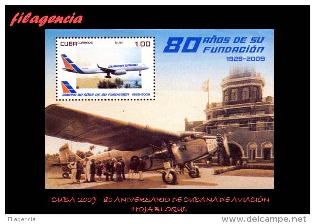 AMERICA. CUBA MINT. 2009 80 ANIVERSARIO DE CUBANA DE AVIACIÓN. AVIONES. HOJA BLOQUE - Unused Stamps