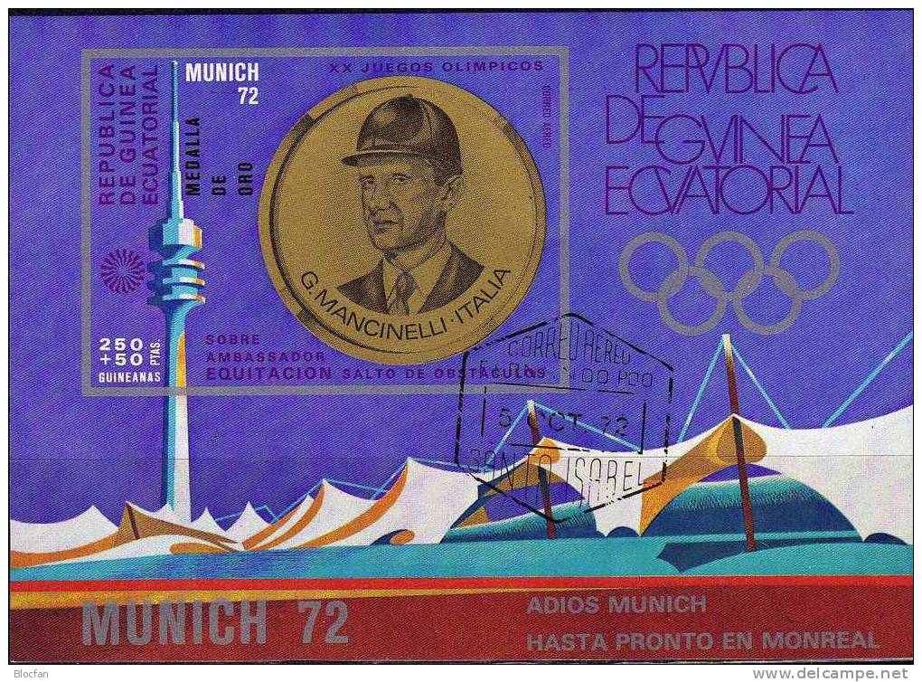 München 1972 Olympia Park Fernsehturm Guinea Äqator.170+Block 41 O 2€ Bloque Bloc Tele-tower M/s Olympic Sheet Bf Africa - Hand-Ball