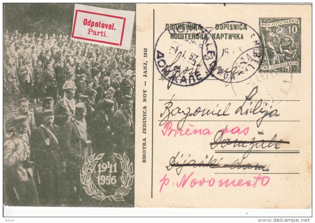 JUGOSLAVIJA YUGOSLAVIA DOPISNICA CARTE POSTALE ILLUSTRATED CARD 1957 SMOTRA JEDINICA NOV SEŽANA NOVO MESTO - Postal Stationery