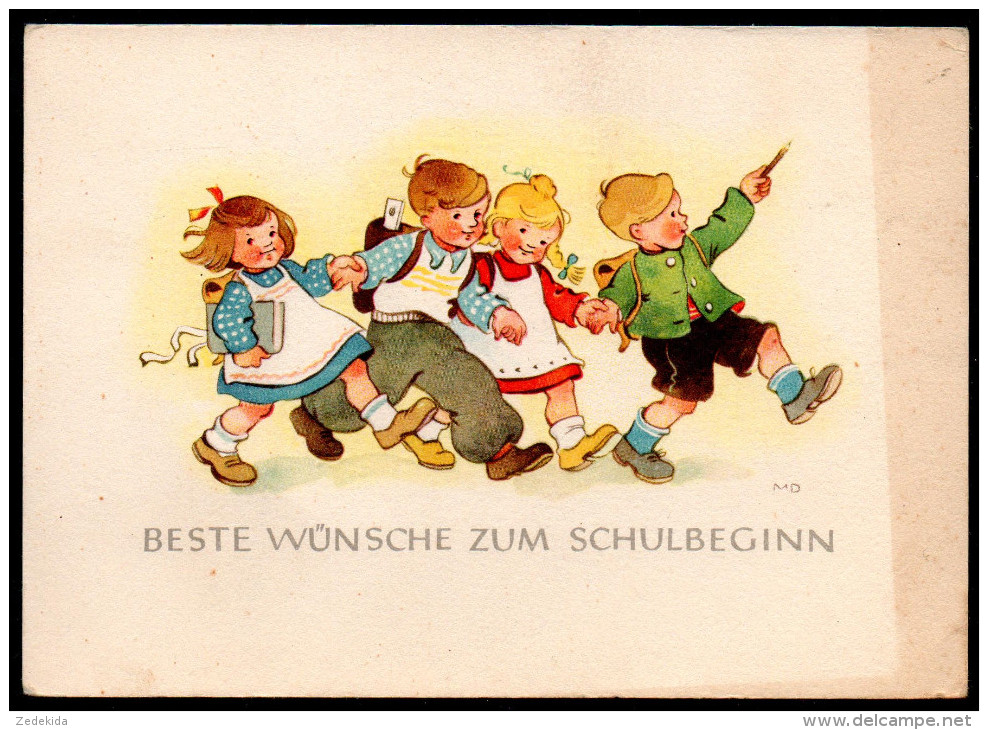 5712 - Alte Glückwunschkarte - Schulanfang Schulbeginn - Marianne Drechsel - DDR 1955 - Children's School Start