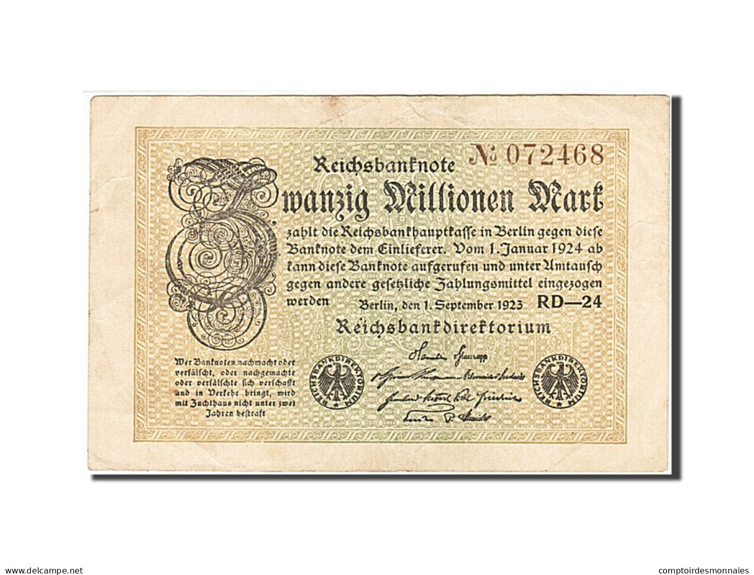 Billet, Allemagne, 20 Millionen Mark, 1923, 1923-09-01, KM:108a, TTB - 20 Mio. Mark