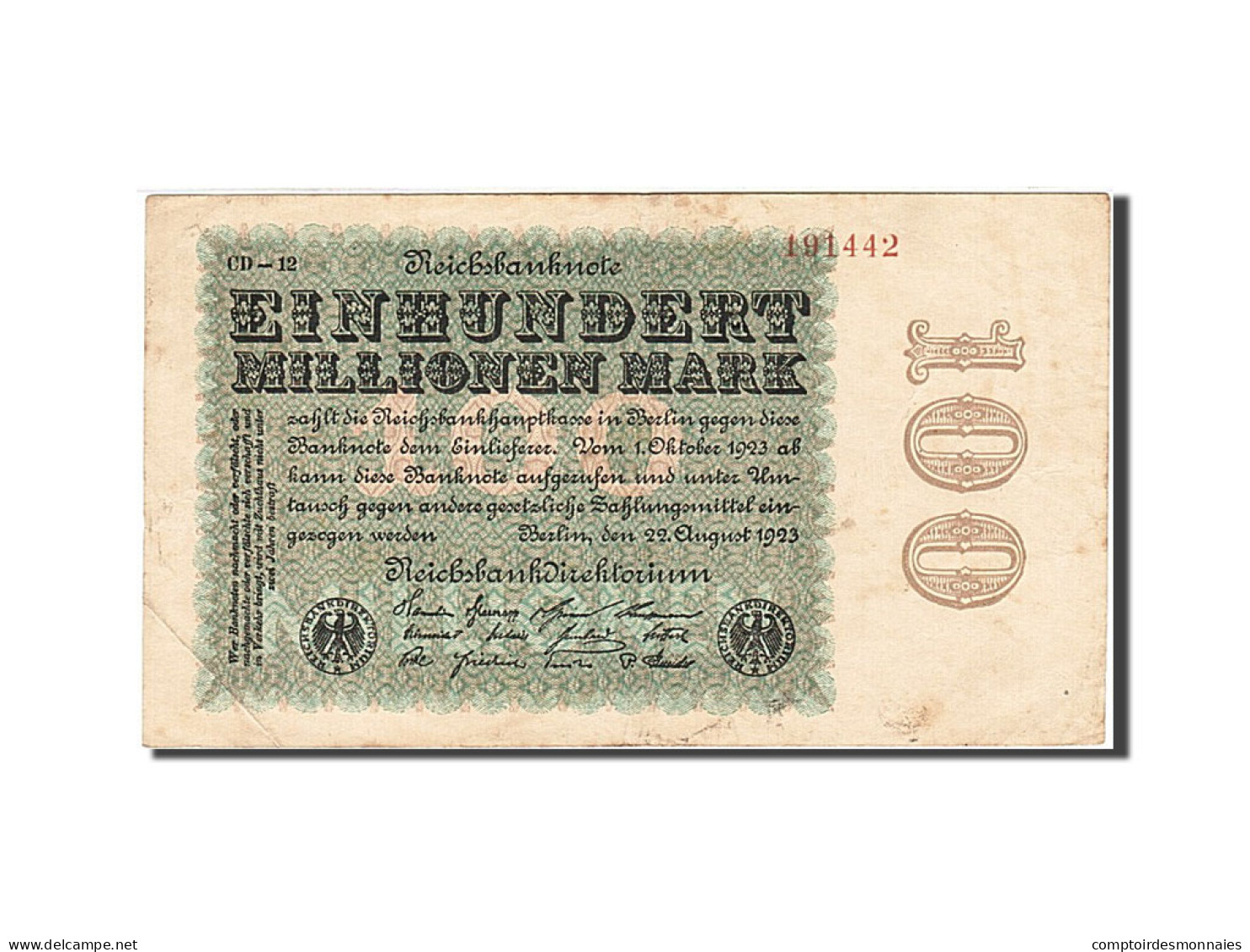 Billet, Allemagne, 100 Millionen Mark, 1923, 1923-08-22, KM:107e, TB+ - 100 Miljoen Mark