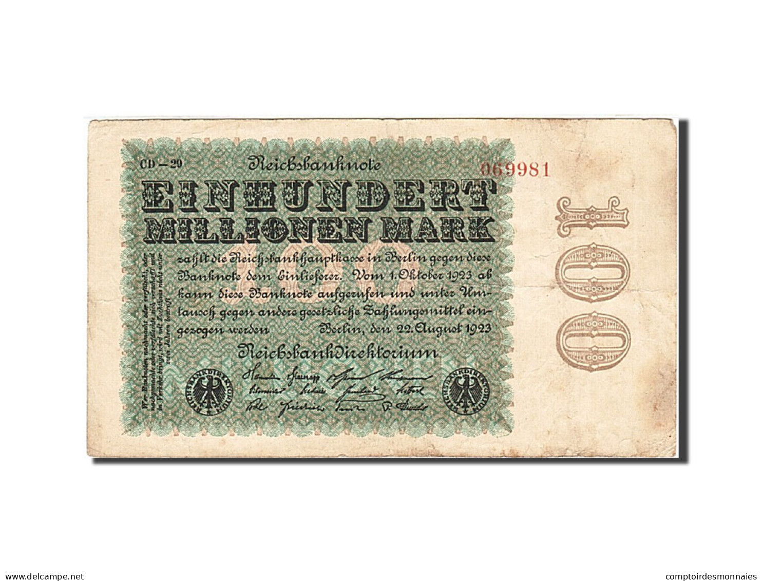 Billet, Allemagne, 100 Millionen Mark, 1923, 1923-08-22, KM:107e, TB - 100 Millionen Mark