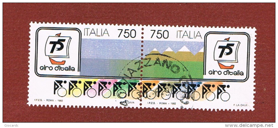ITALIA REPUBBLICA - UNIF.2035.2036  - 1992  75^ GIRO CICLISTICO  D'ITALIA    - DITTICO USATO    - - Blocchi & Foglietti
