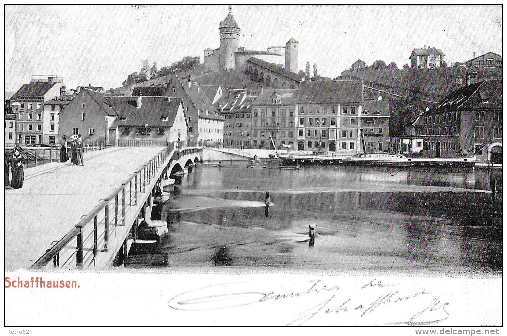 SCHAFFHAUSEN &#8594; Rheinbrücke Mit Passanten Und Dem Munot 1909 - Sonstige & Ohne Zuordnung