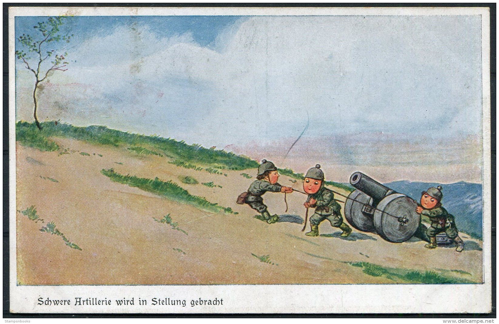 WW1 Germany Schwere Artillerie Children Kinder Comic Postcard - Humour