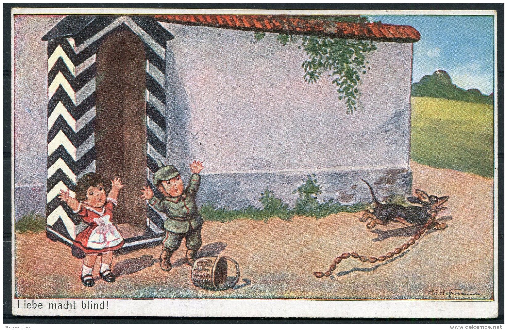 WW1 Germany 'Liebe Macht Blind' Dog Hunde Children Kinder Comic Postcard - Humorísticas