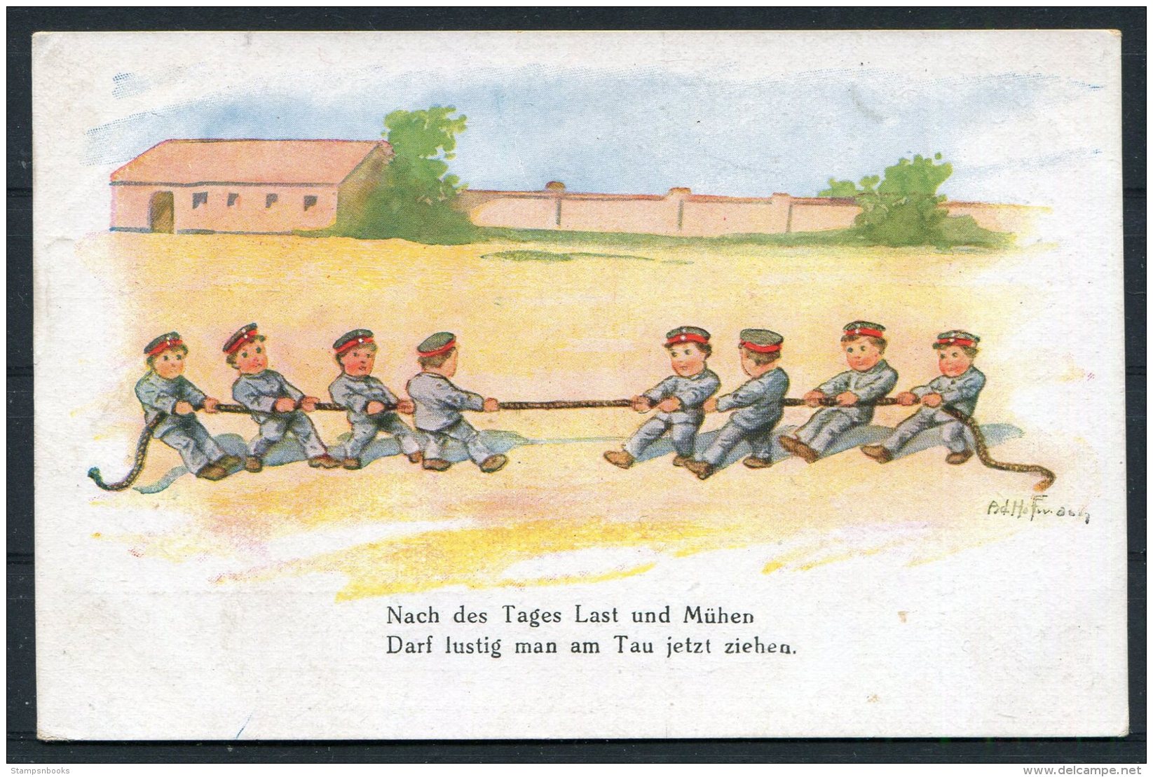 WW1 Germany Tug Of War Children Kinder Comic Postcard - Humour